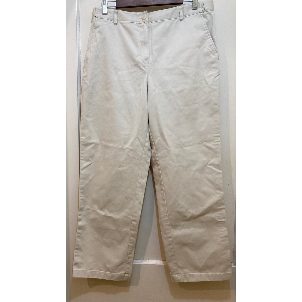 LL Bean Classic Fit Khaki Chino Pants Womens 12 Petite Beige Straight Leg Cotton